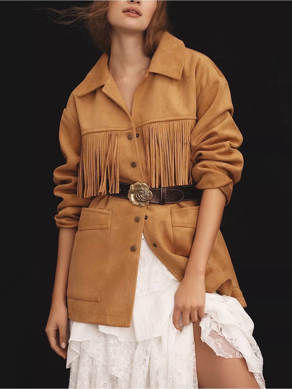 Pilcro by Anthropologie Tan Faux Suede Fringe Jacket - Picture 4 of 6